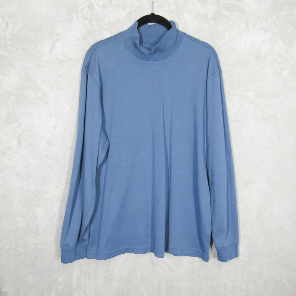 LL Bean Mens Large Blue Pima Cotton Mock Neck Long Sleeve Shirt Traditional Fit